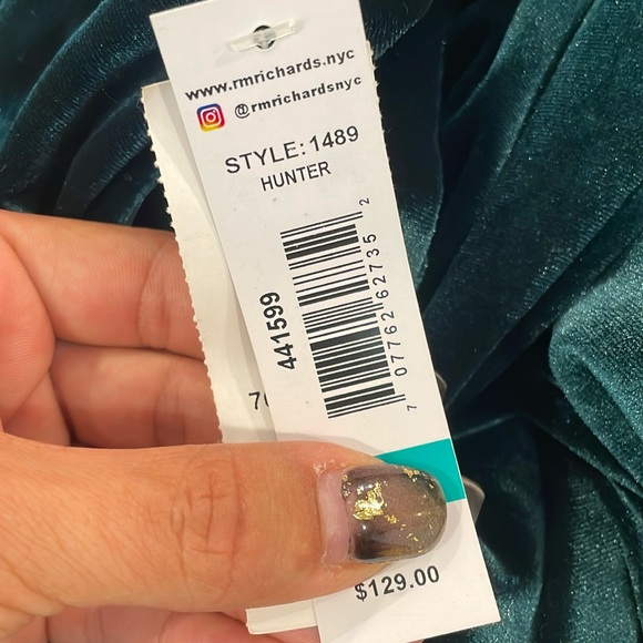 NWT R&M Richards Womens Hunter Green Velvet Cold Shoulder Sparkle Gown SIZE 16 - Picture 9 of 13